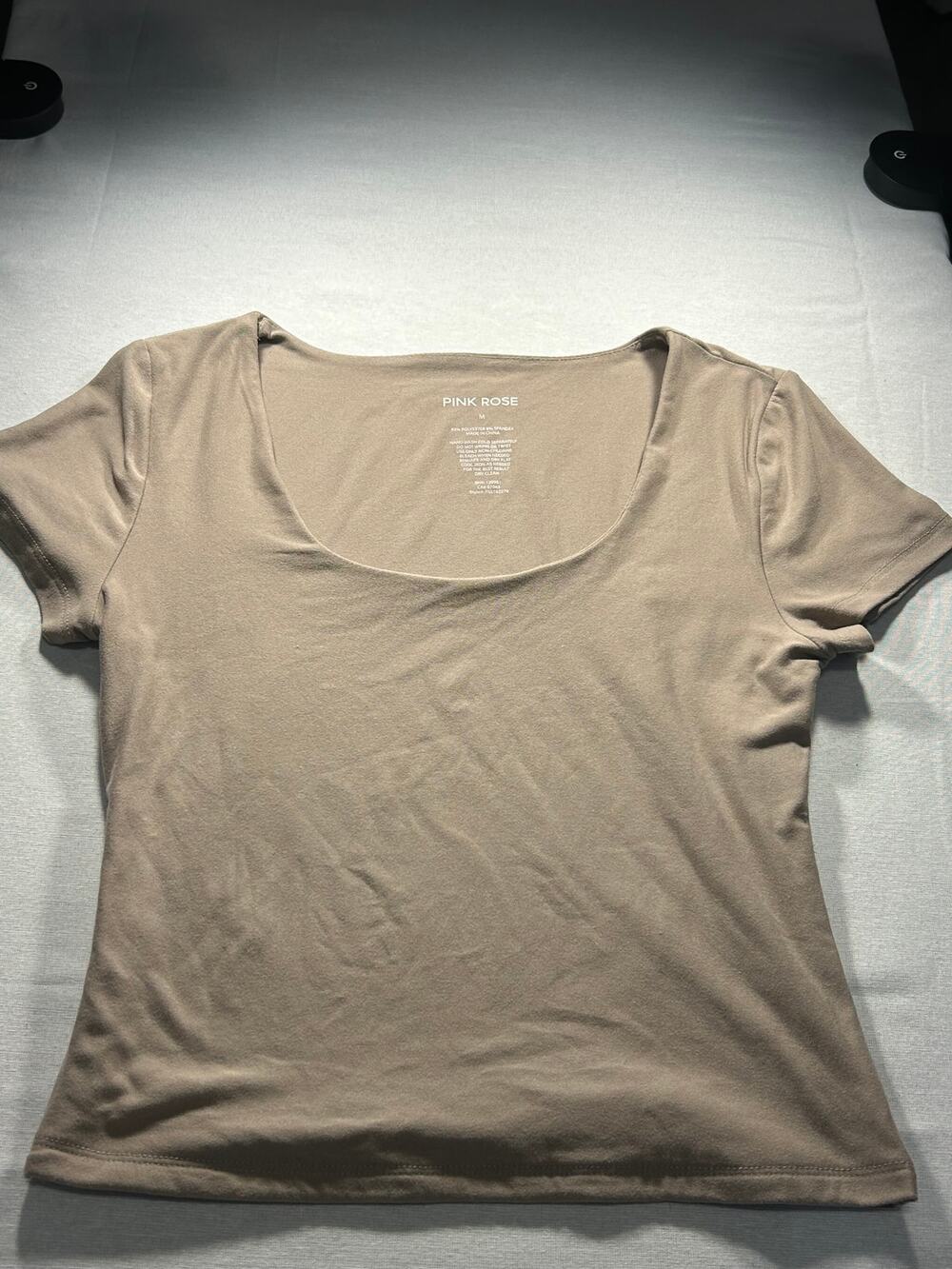 Pink Rose Women’s Brown Scoop Neck Short Sleeve Stretch Top Size Medium